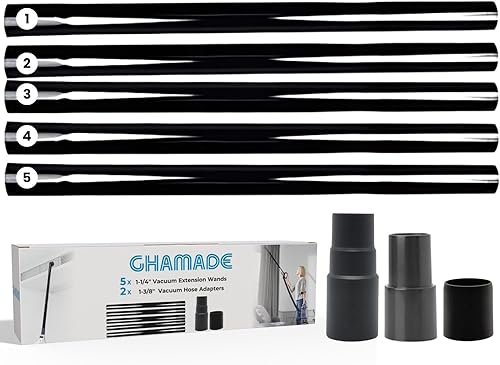 Paquete de 5 varitas de extensión de vacío de 1.25 pulgadas más adaptador de manguera de vacío de 1-38 pulgadas a 1-14 pulgadas, tubos de extensión