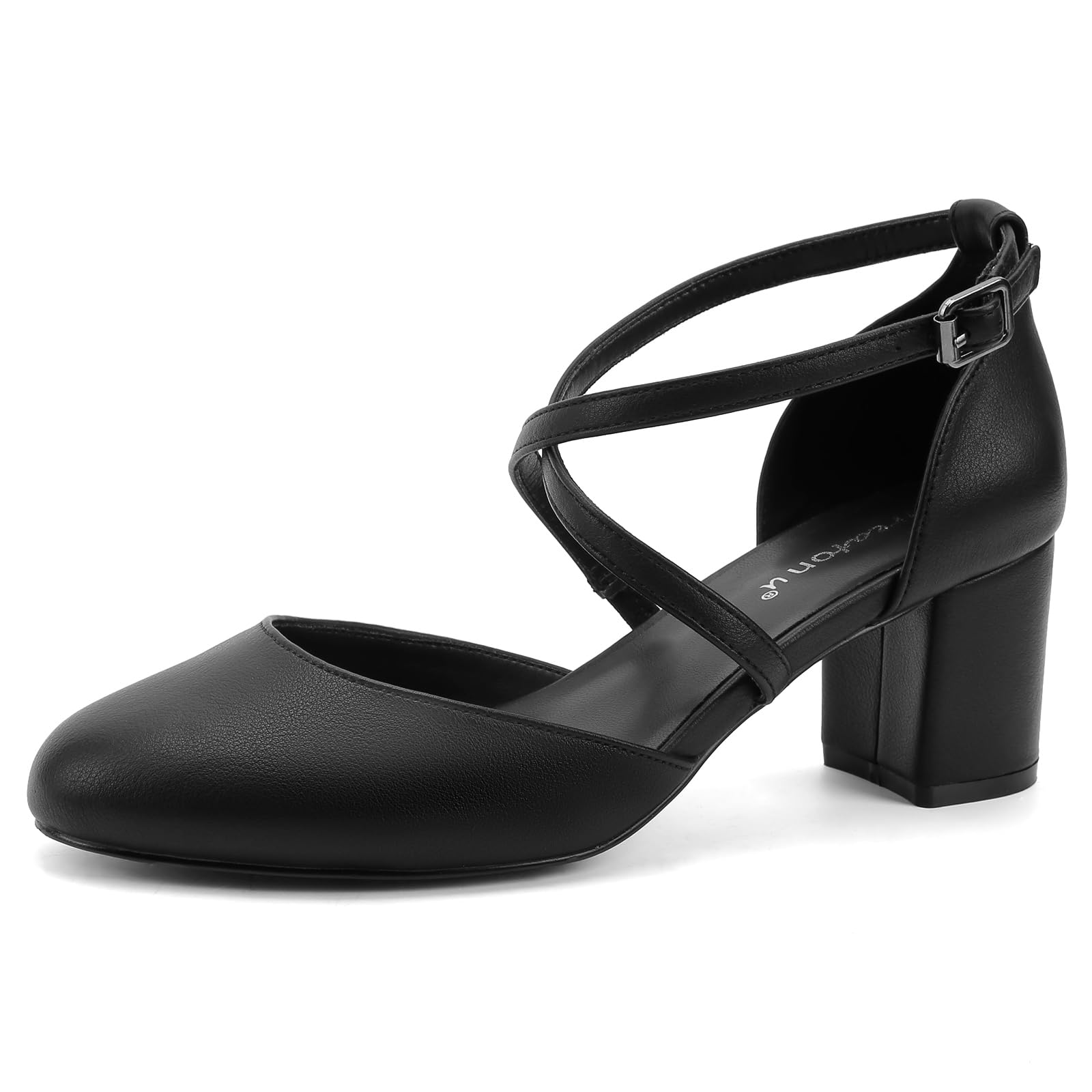 Greatonu Scarpe col Tacco Donna Eleganti Decollete a Cinturini Incrociati Punta Chiusa Sandali con Tacco da Sposa Decolte Tacco Medio Largo