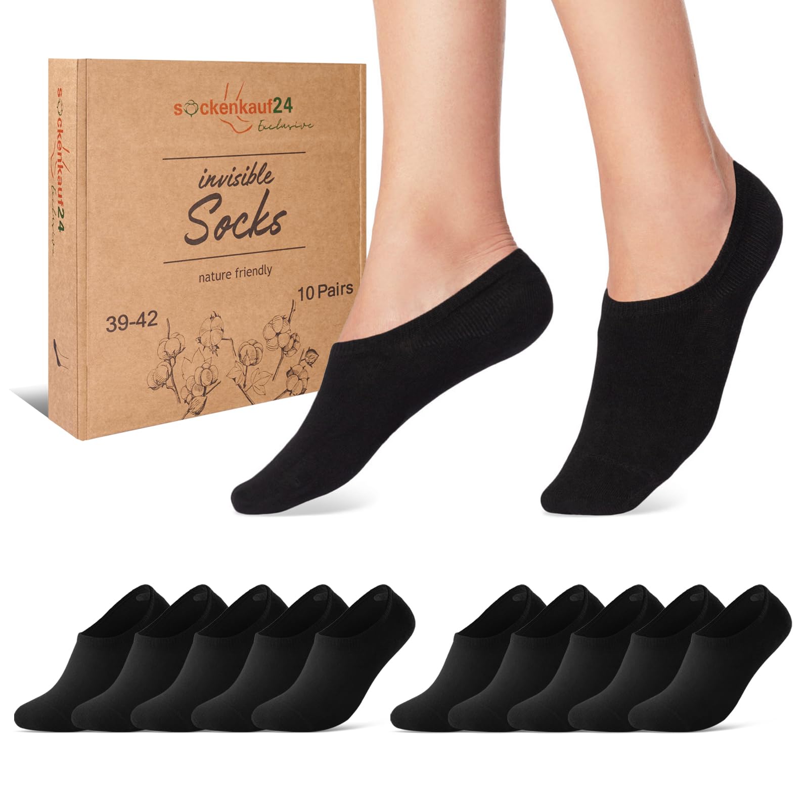 sockenkauf2410 Pairs of Socks for Men and Women - Invisible Trainer Socks Made of Breathable Combed Cotton with Silicone Pad to Prevent Slipping