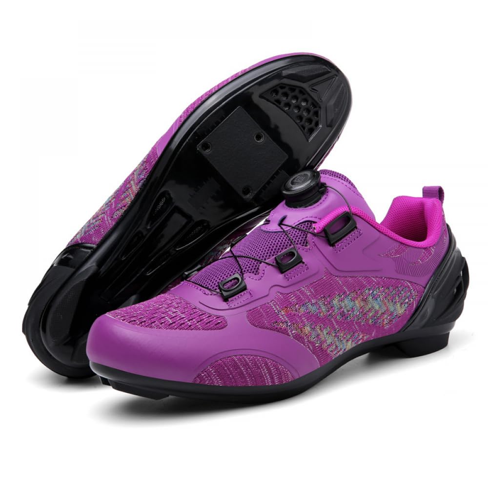Buty do kolarstwa szosowego, uniseks, męskie i damskie, trwałe, wygodne, outdoorowe, wewnętrzne, oddychające, lekkie, kolarskie, kompatybilne z rowerem szosowym, Fioletowy, 39.5 EU