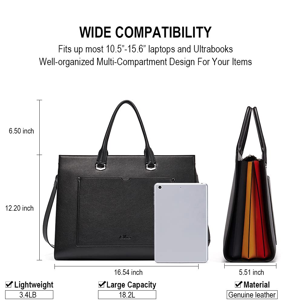 CLUCI Valigetta per le Donne di Modo Del Cuoio Genuino 15.6 Pollice Del Computer Portatile Sottile Grande Tasca Business Ladies Borsa A Tracolla, A Black, Large