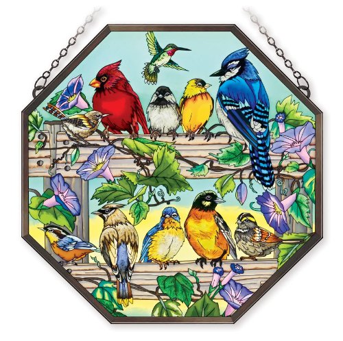 Super Sale 🛒 Amia 41046 Hand Painted Octagon Window Décor Panel, Multiple Birds on Rail Design, 15 by 15-Inch