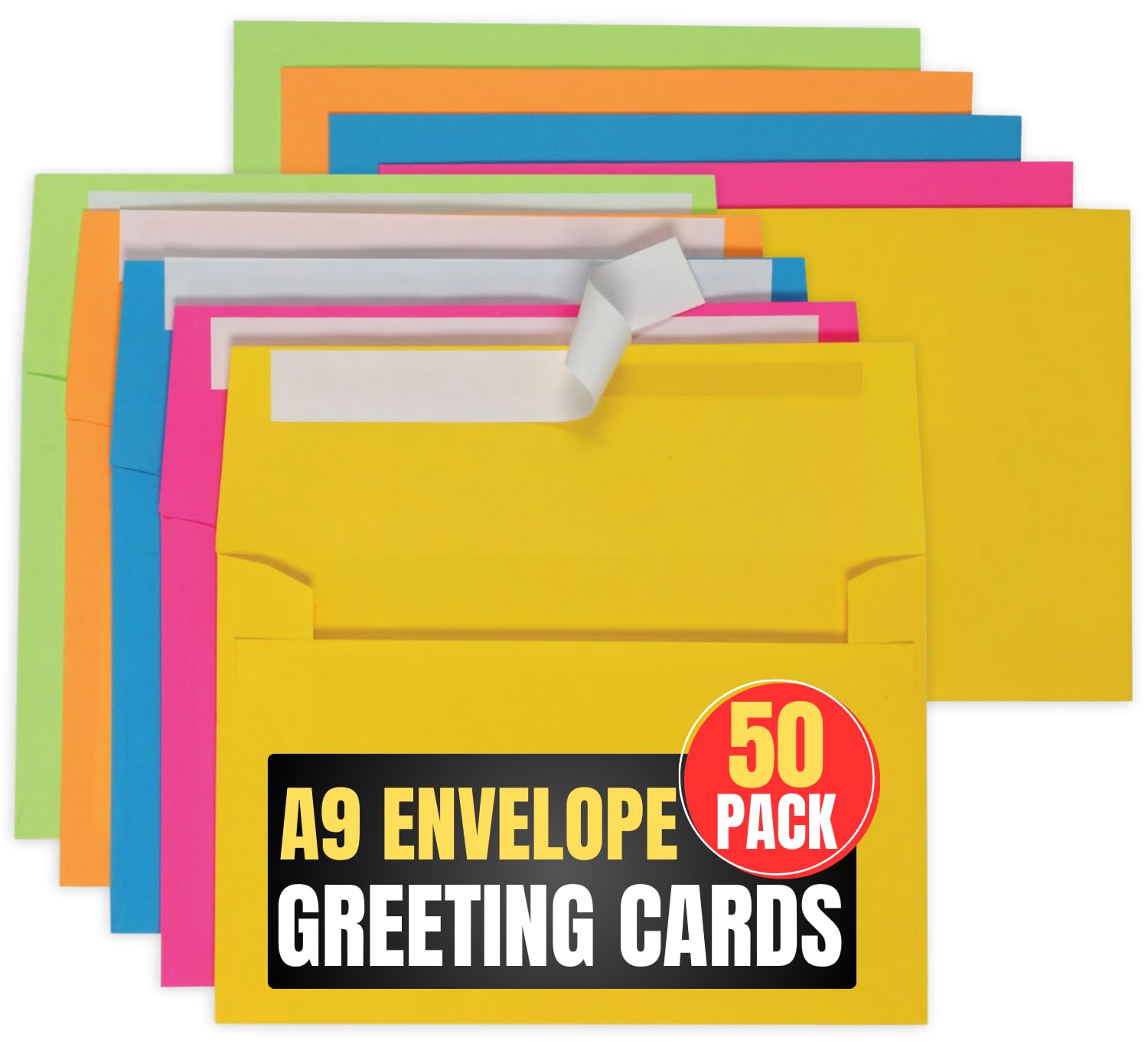 1InTheOffice A9 Greeting Card Envelopes 5.75"x 8.75" , Envelopes for Invitation, Assorted Colored Envelopes, 5.75"x 8.75" 50/Box
