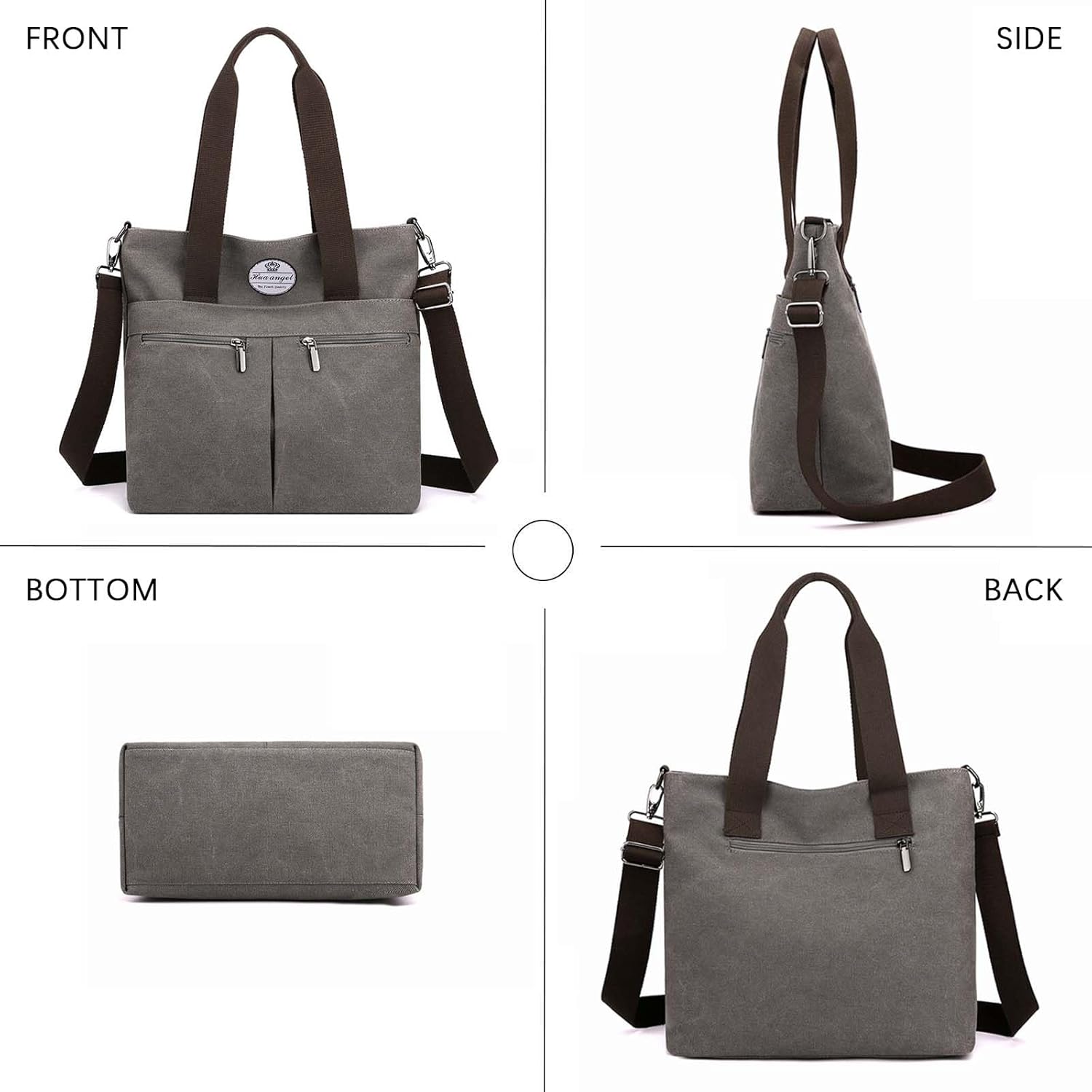 HUA ANGEL Women's Canvas Tote Bag Lightweight Crossbody Purse Multi-Pocket Durable Handbags for Work College Shopping Beach - Image 7