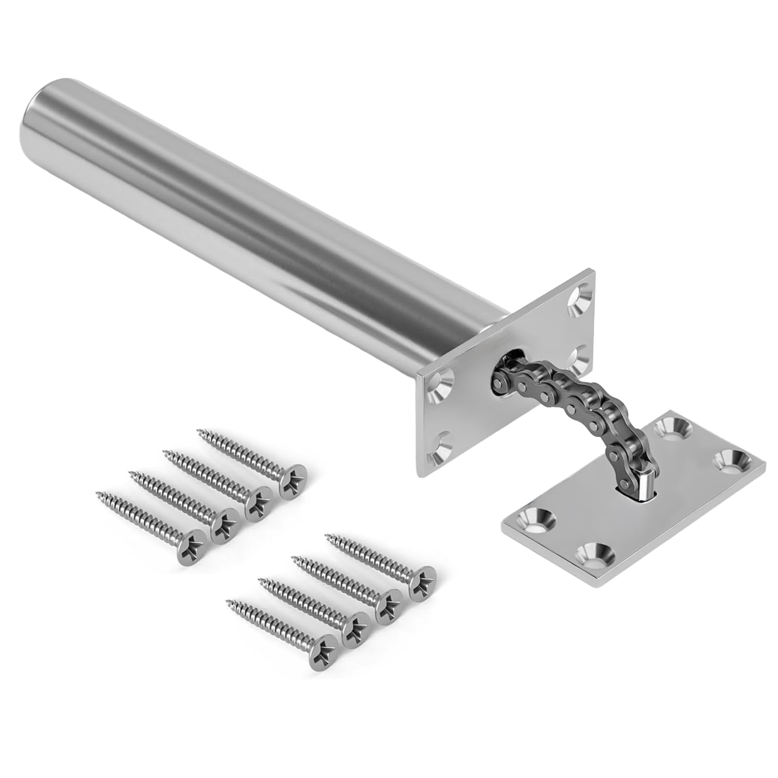 Satin Chrome Concealed Door Closer for Internal Doors – Soft Close Auto Close, Hidden Chain Mechanism, Non-Handed, (Not for Fire Doors)