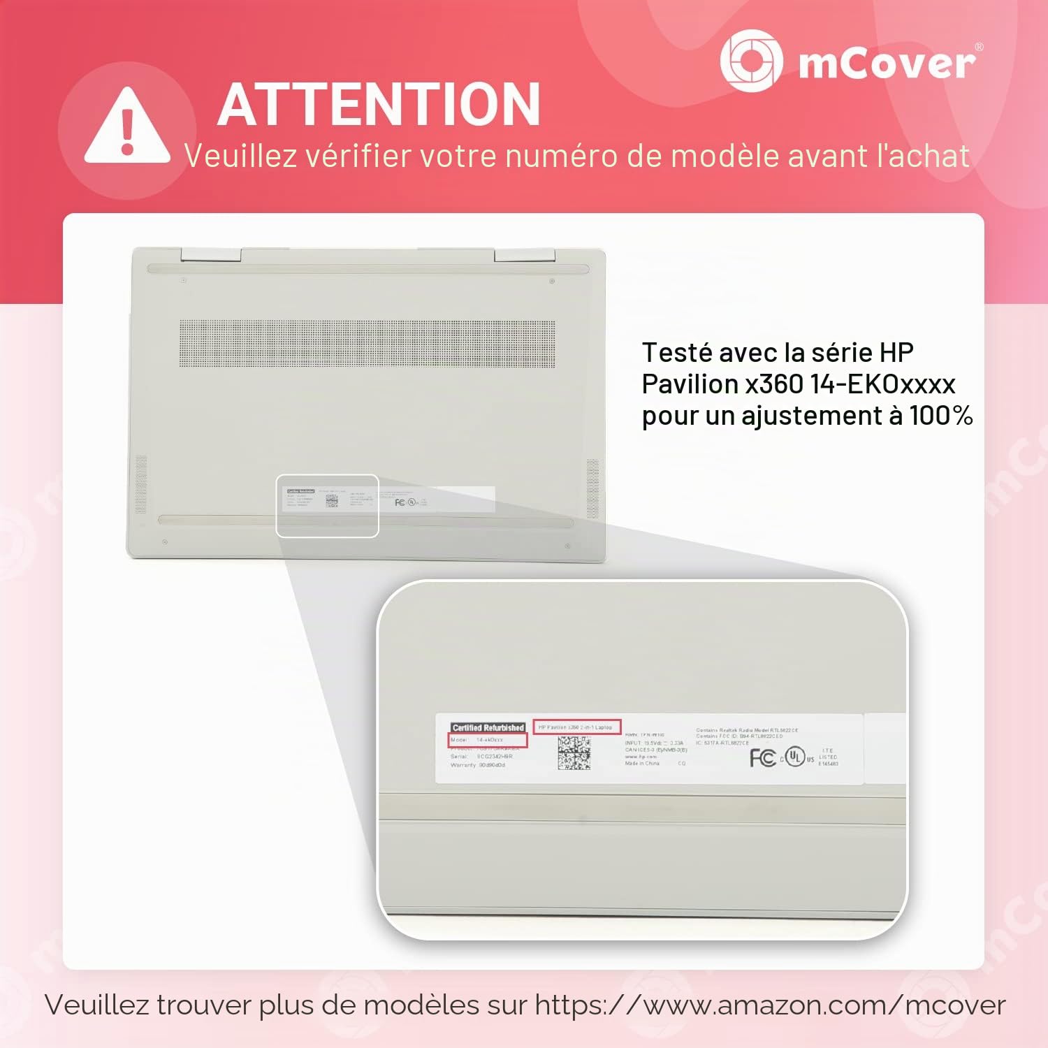 mCover Housse de protection pour HP Pavilion X360 14-EKxxxx ordinateur portable 2-en-1, 14 pouces (2022-2023), Rose