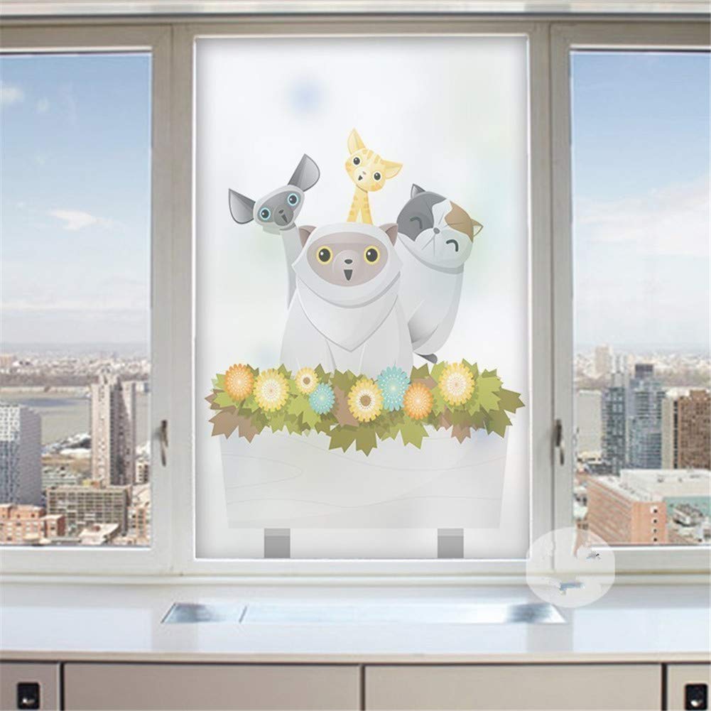 J4U Window Privacy Film No Glue Static Cling Window Film Cute Kitty Cat Pattern Decorative Frosted Glass Films Window Decals Window Stickers (100 Size) 50x80cm(19.7"x31.5")