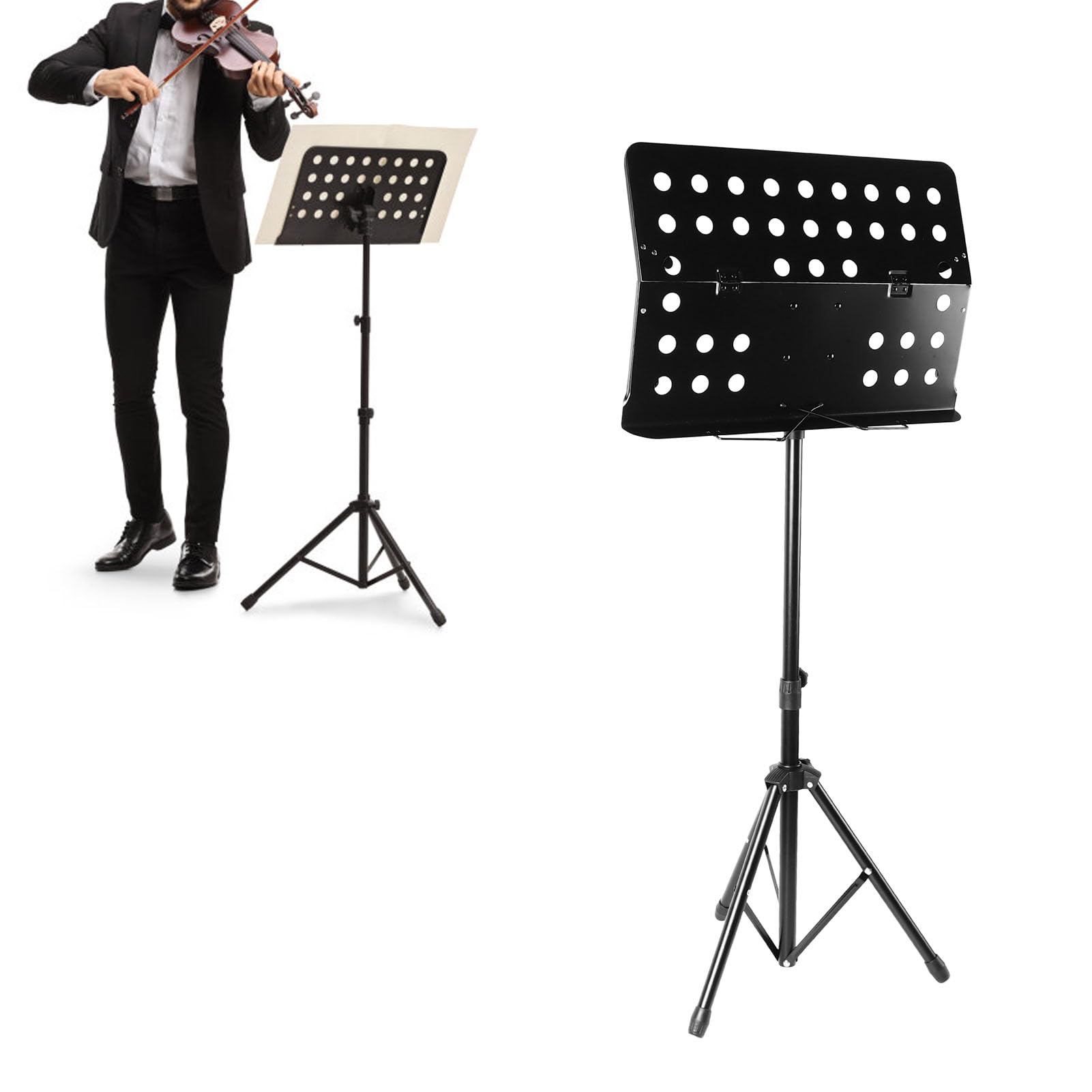 Klappbarer Notenständer aus Metall, höhen- und winkelverstellbar, multifunktionaler tragbarer Notenständer mit Telefonclip