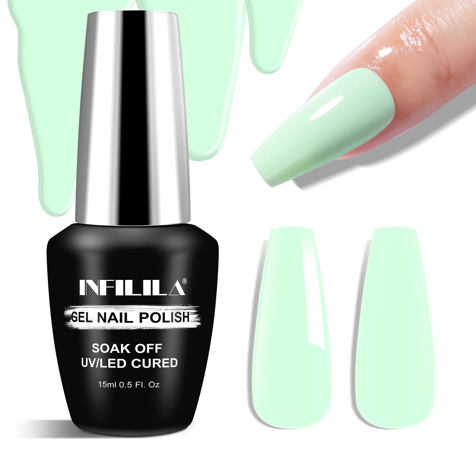 NXJ INFILILA Light Green Gel Nail Polish, 15ml 0.51oz One-Stroke Coloring Mint Green Gel Polish, Hema Free Pastel UV Gel Nail Polish, Spring Summer