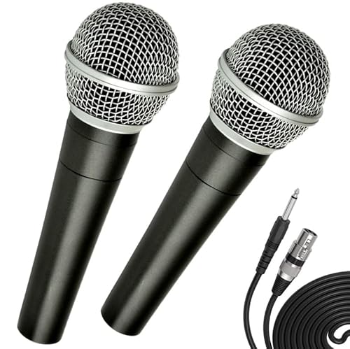 Professional Dynamic Karaoke Vocal Microphone with Cable. Metal Body (Dark Grey) PAIR