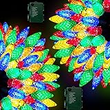2 Pack C6 Christmas String Lights Decorations, Total 32.8Ft 100LED Timer 8 Modes Battery Operated Waterproof Xmas Fairy Lights Garden Christmas Tree Decor Home Indoor Outdoor Party, 50LED 16.4Ft Each