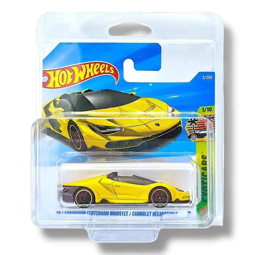 Hot Wheels '16 Lamborghini Centenario Roadster (Yellow & Black) 1/10 Exoticars - 2026 - 2/250 (Short Card) - includes a KLAS Car Keeper Protector - JJH80