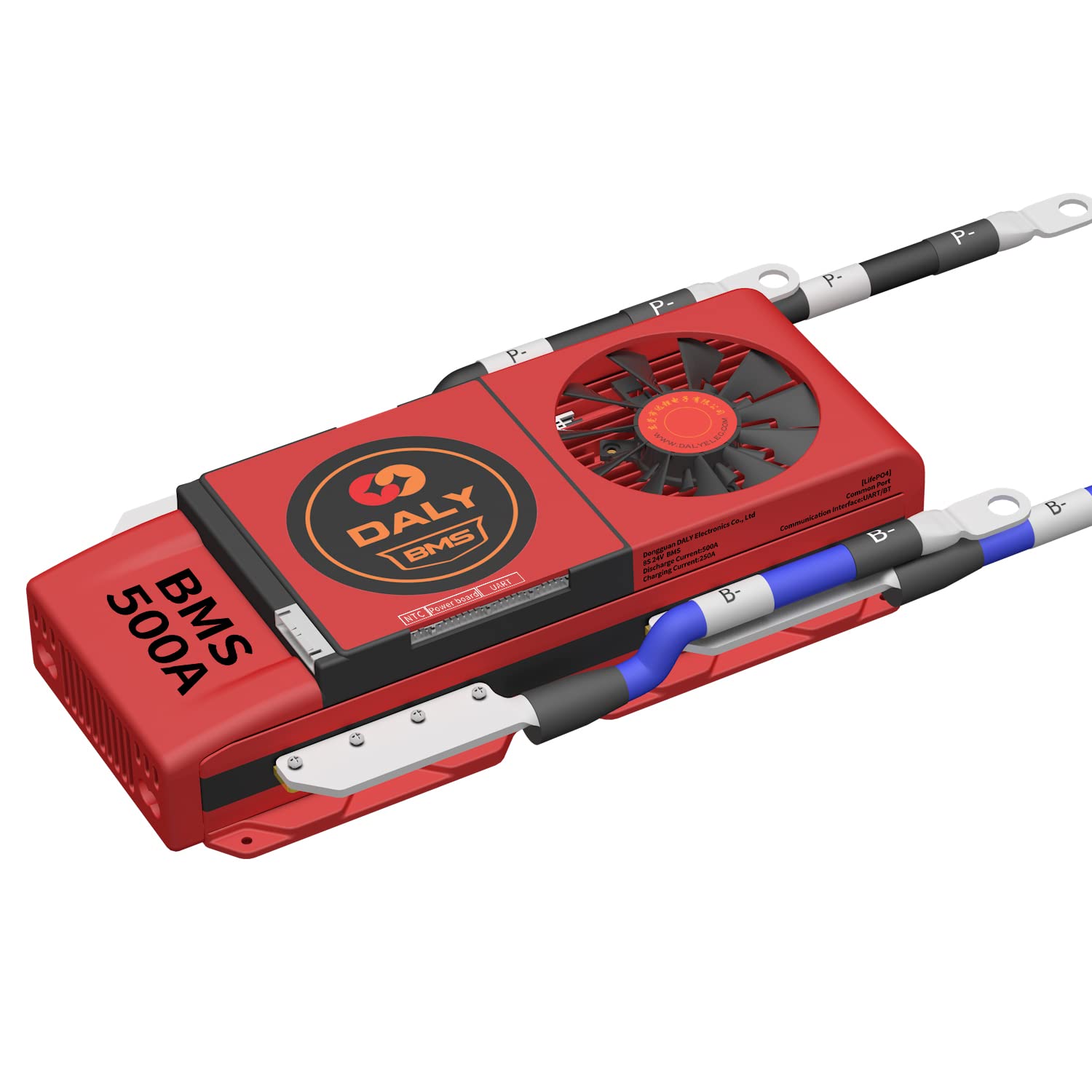 DALY Smart BMS LiFePO4 8S 24V Bluetooth Smart PCB Batterieschutzplatine Batteriemanagementsystem mit Ausgleichskabeln und drahtlosem Bluetooth-Modul für Lithium-Eisen-Phosphat(500A Fan UART)
