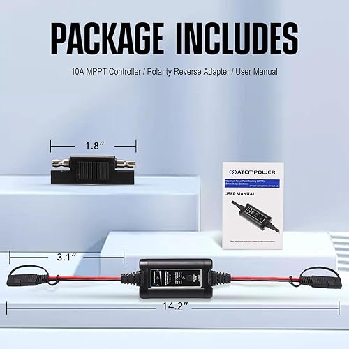 Miniatura 7 de ATEM POWER - Controlador de carga solar MPPT de 10 A, controlador de panel solar portátil inteligente de 1224 voltios para paneles solares,