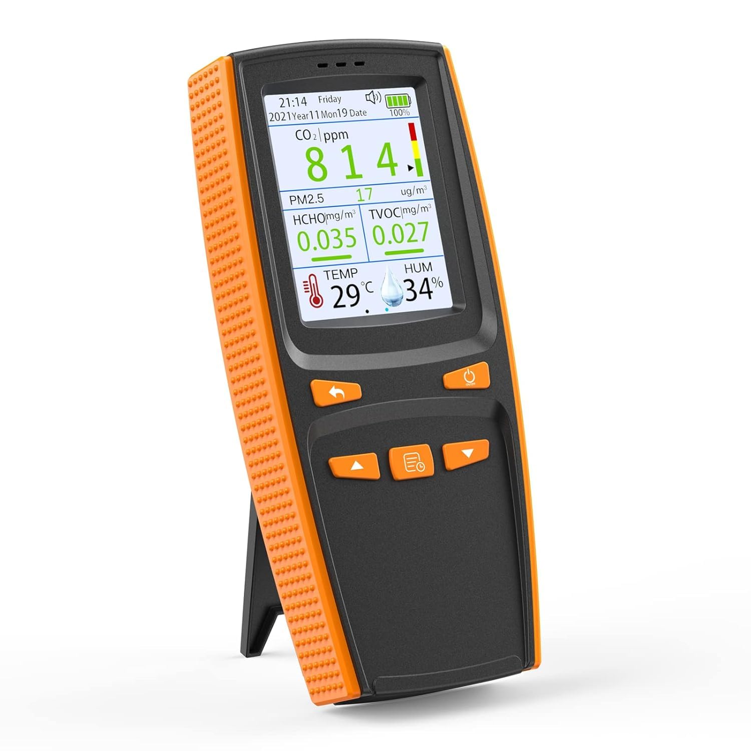 MxRady™Air Quality Monitor, Aiment Handheld High Accurate Sensor CO2 Detector 10-in-1 Multifunctional Air Quality Detector for CO2 PM1.0/2.5/10 Formaldehyde(HCHO) TVOC/AQI Temp HUMI for Indoor Home-image-24