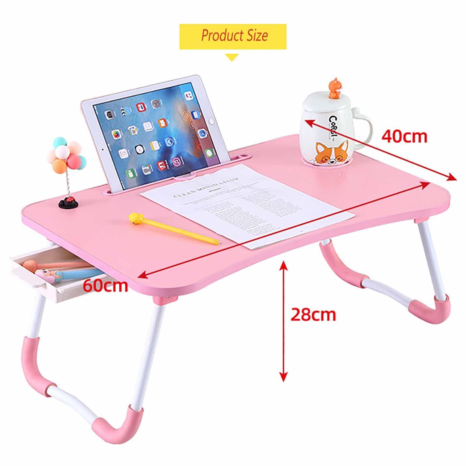 Scrivania per Laptop Multifunzionale Supporto per Laptop Pigro Tavolino Pieghevole Portatile Tavolino da Letto con Cassetto Portaoggetti,Pink