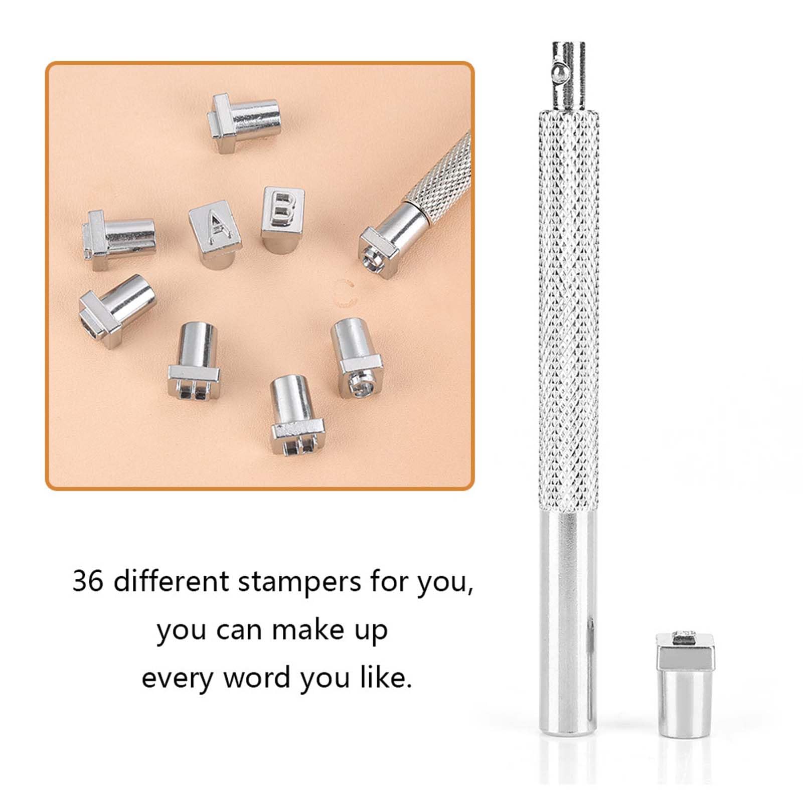 Sunicon 36Pcs Leathercraft Metal Letter and Number Stamps Punch Set Tool, 26 Letters Alphabet & 10 Numbers Imprinted Metal Leather Punching Tools for Leather Belt Bag Hat (6mm)