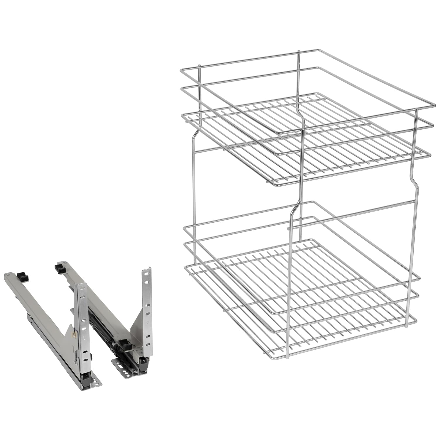 Cestello In Filo Estraibile A Due Livelli Per Il Mobile Della Cucina StoreEase, Organizer Per Armadio Con Estrazione Totale E Chiusura Silenziosa, Doppio Scaffale, Montaggio Inferiore, Cromo (150 MM - Foto 6