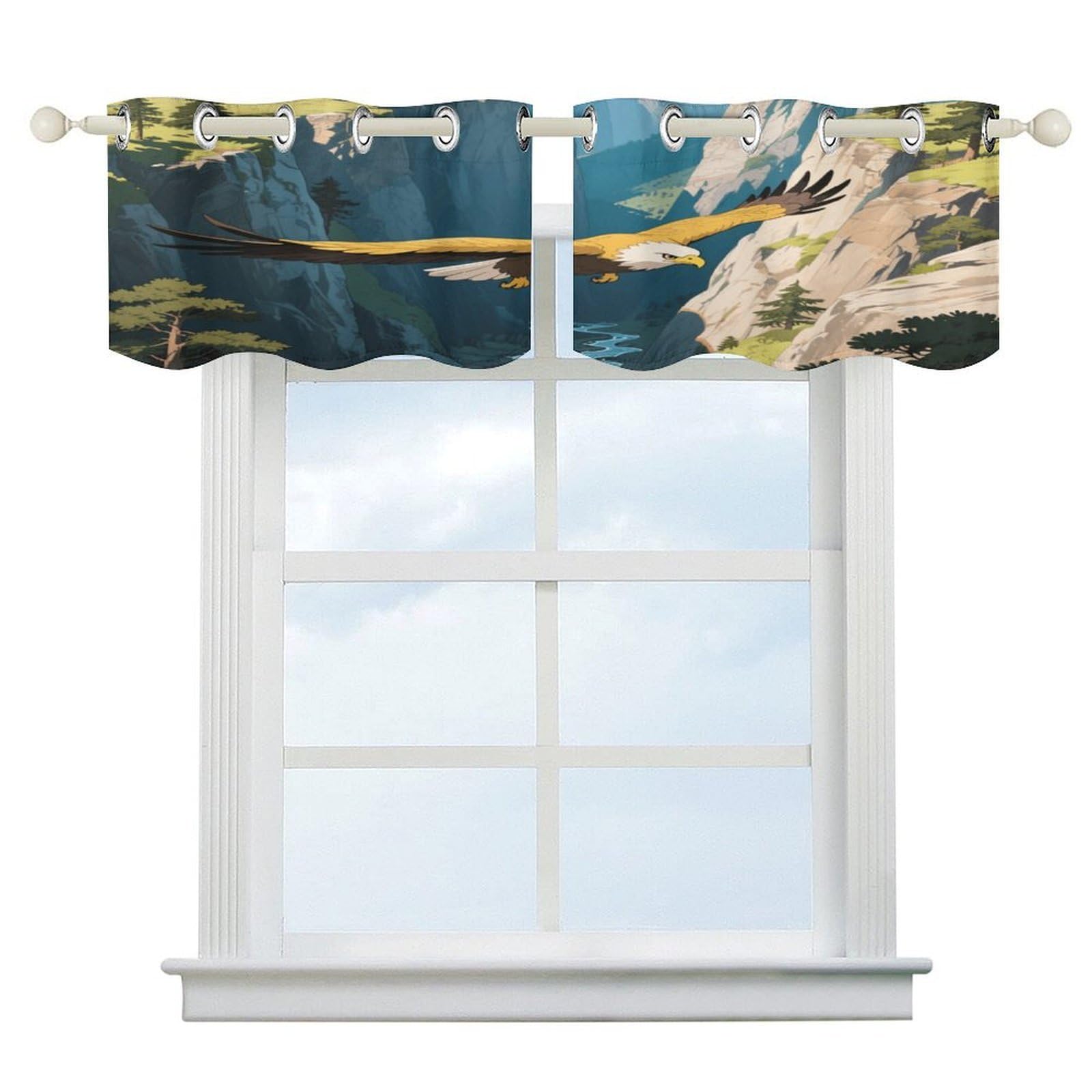 Fekiloot Style Golden Eagles In The Valley Short Curtains Valance Curtain