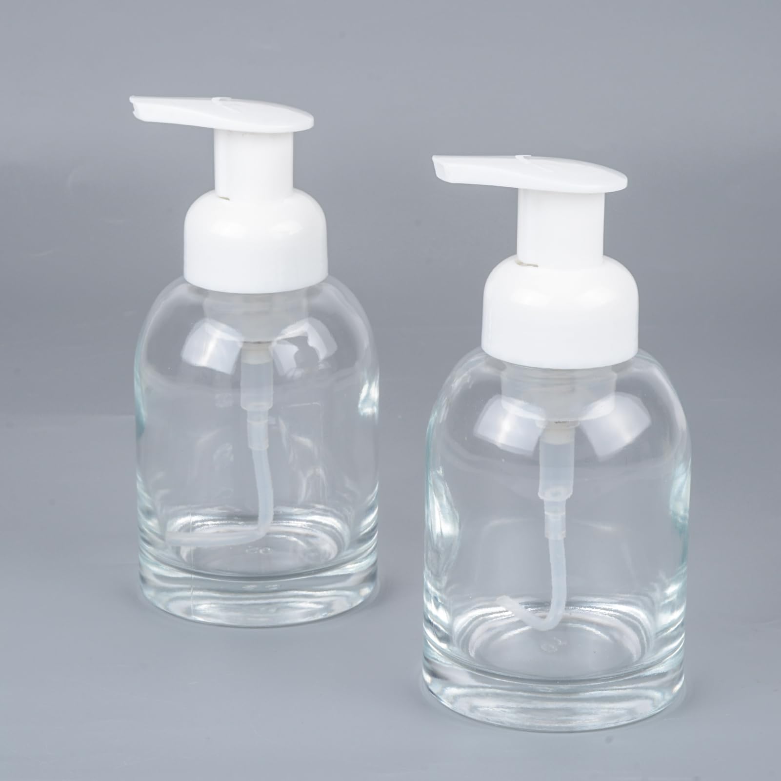 RETON 2 Dispenser Per Sapone Schiumogeno 300 Ml - Flaconi Trasparenti Con Pompa, In PET E ABS, Ricaricabili Per Bagno E Cucina, Grigio E Trasparente