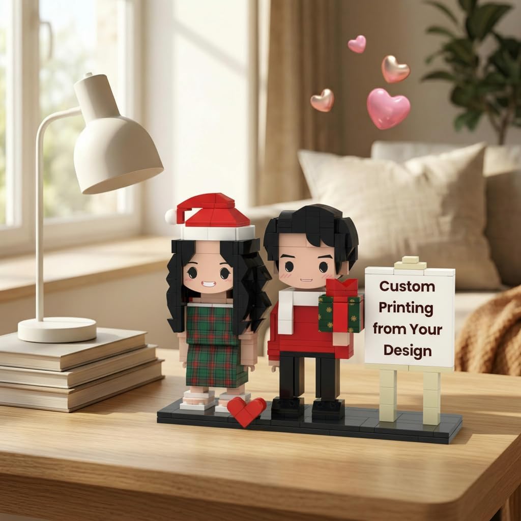Custom Brick Figures - Personalized Photo Building Blocks - Customizable Brick People with Easel - Full Body Personalized Building Block Romantic Gift for Valentine's Day Anniversary Couple