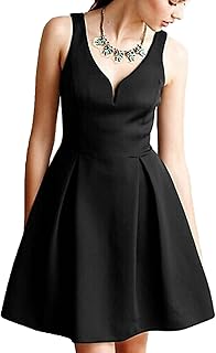 Women's Sleeveless V Neck Casual Mini Dress Graduation Dinner Gowns Party Cocktail Dresses with Pockets OX366