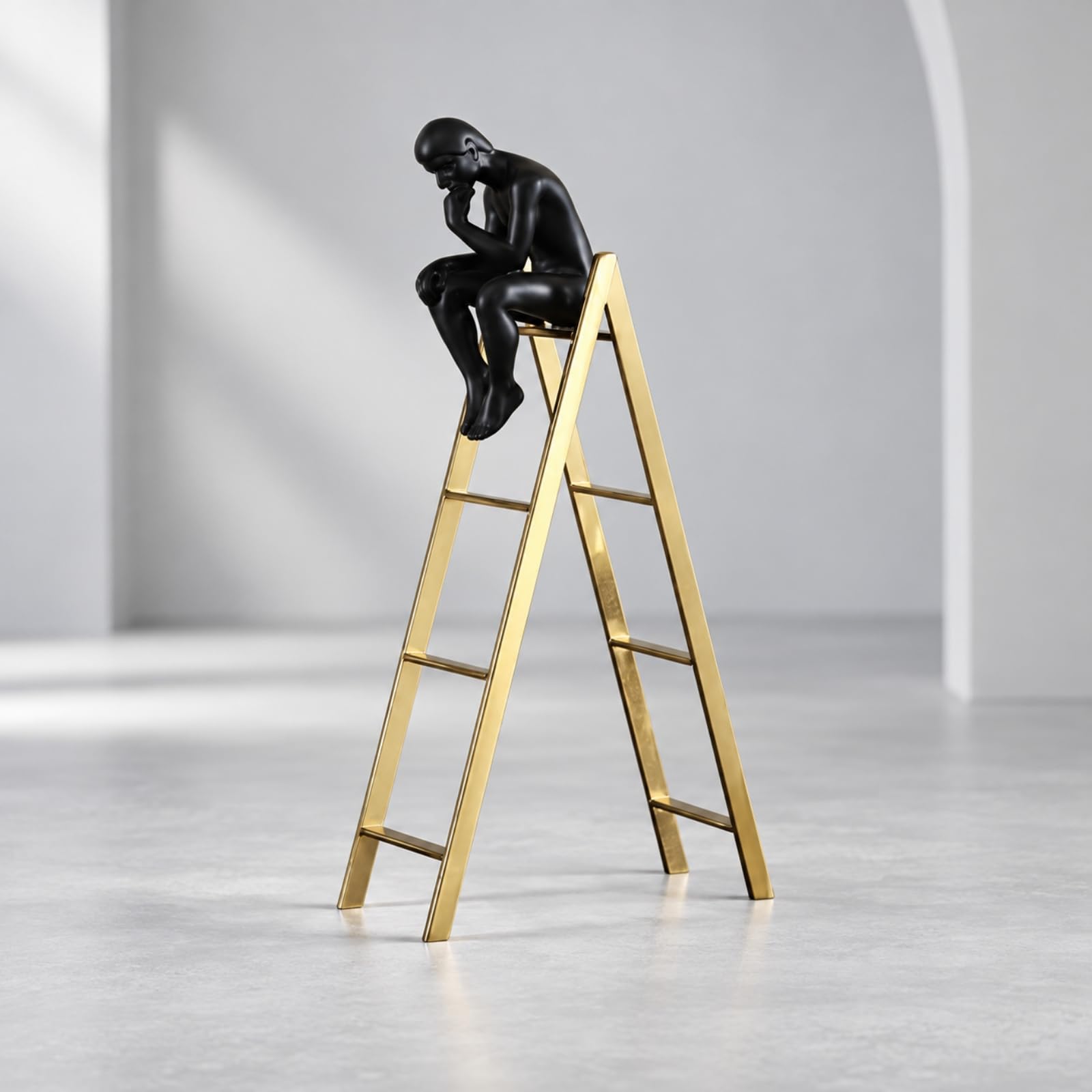Statuetta di Individuo Pensierosa Moderno Figurina con Struttura a Artistico Oggetto Decorativo in Metallo e Resina per Scrivanie