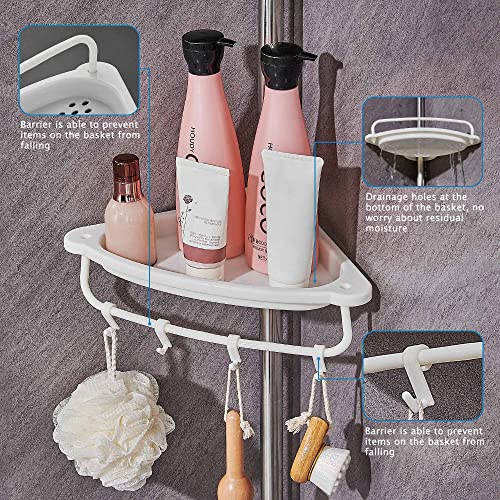 GRICOL Telescopic Shower Caddy Corner Adjustable Bathroom Corner Shelf Shower Shelf with 4 Trays 4 Hooks 1 Towel Bar Storage Shower Organizer Rustproof Bathroom Shelves 95-305CM White - Image 6