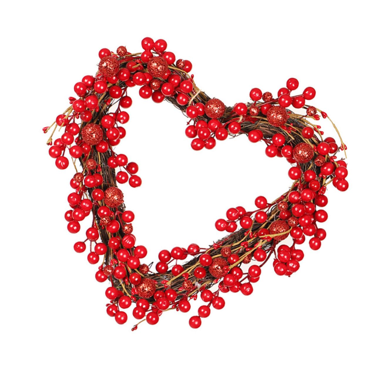 Herzförmiger Rattankranz mit Roten Beeren Valentinstagsgirlande Langlebige Tür und Wanddekoration für Hochzeit und Heim