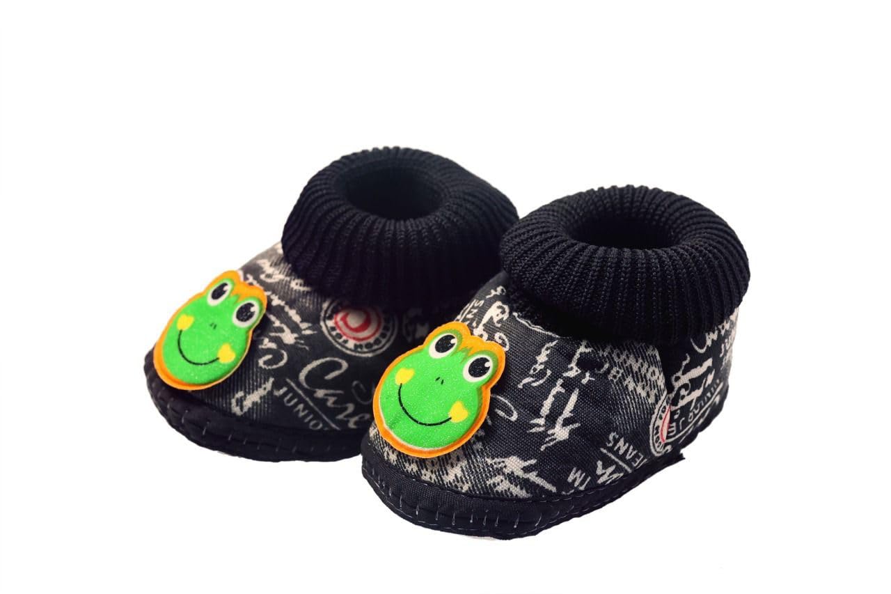 Advik Enterprises Unisex Newborn Baby Booties First Walking Shoes Sandals with Anti Slip Sole Footwear 0-8 Months (Black) (3_Months) 1
