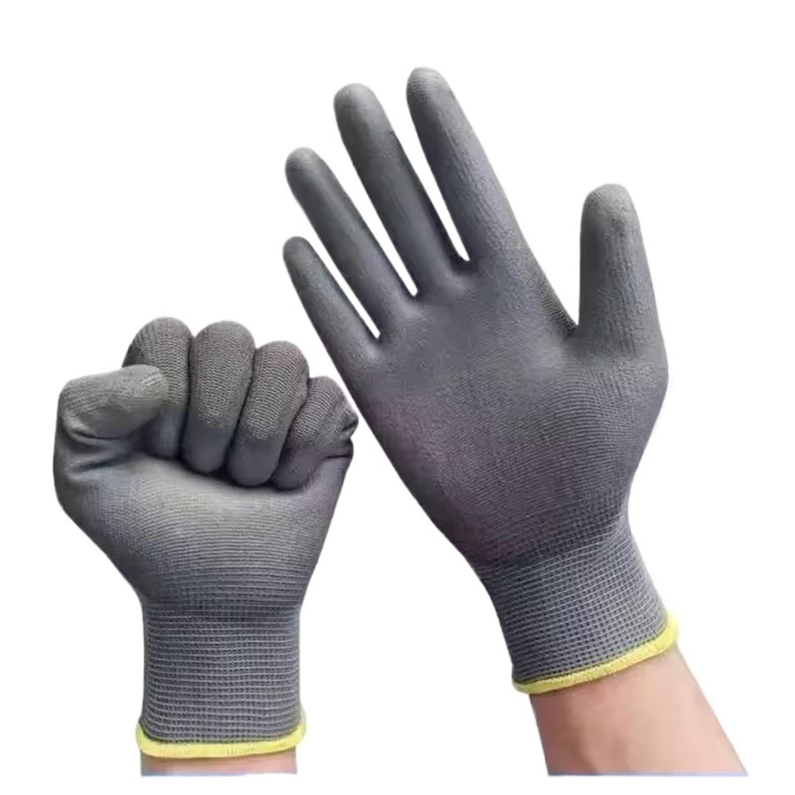 Gants De Travail Antidérapants Gants de travail antidérapants recouverts paume en PU, gris, for le jardinage et les réparations domestiques, 2/6/10 pièces(Grey 10Pairs,L)