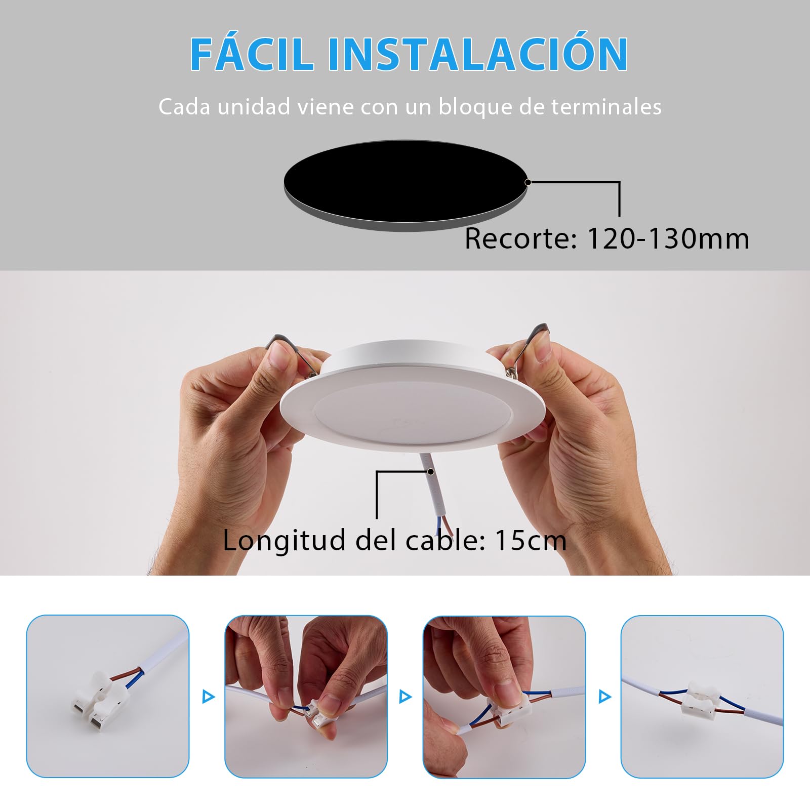 12er 12W Downlight LED 230V 3000K-6000K Focos IP44 para baño Agujero de corte Ø120-130mm Ojos de Buey LED Durable y retardante de llama