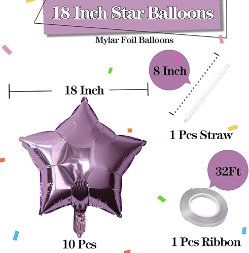 Miniatura 4 de KALOR Globos de Mylar de estrella de color morado pastel de 18 pulgadas, 10 globos de helio en forma de estrella para bodas, baby shower,