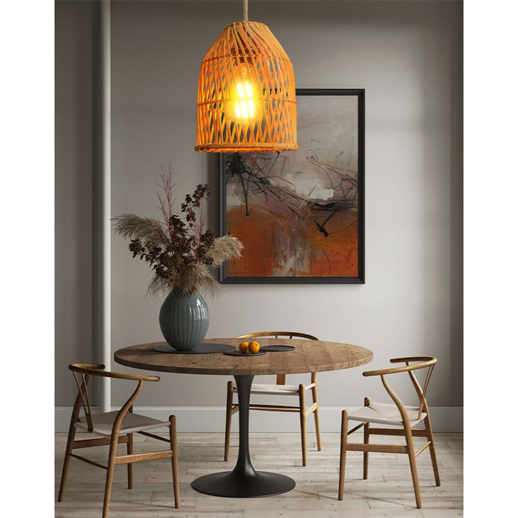 Lampy wiszące do sypialni E27 1 lekka lampa wisząca z ciepłym żółtym światłem. Klosz lampy rattanowej wykwintna lampa wisząca wiklinowa do jadalni