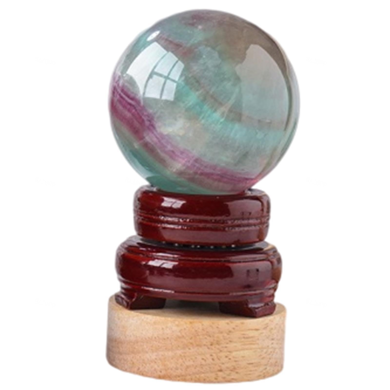 Ltrajuynh One Color Watermelon Fluorite Crystal Ball Purple Green Polished Sphere Interior Home Decoration With Wooden Stand,45-50Mm