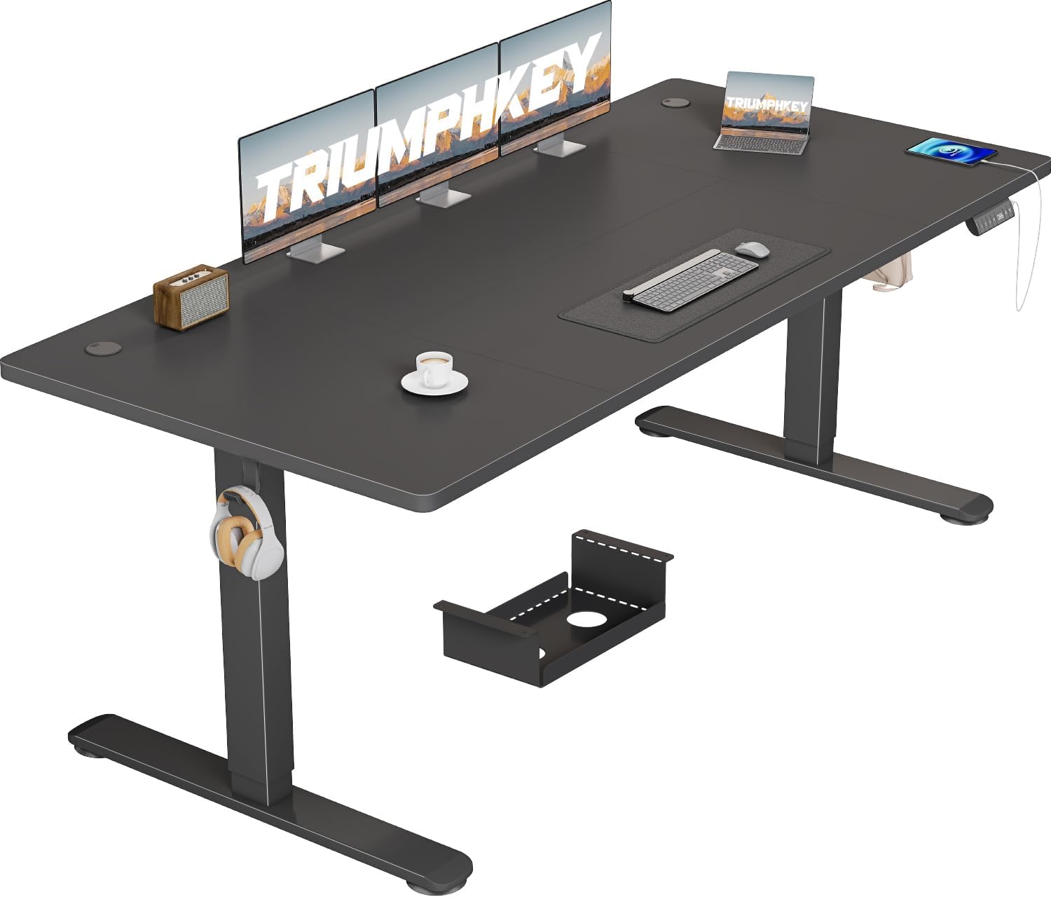 Electric Standing Desk 180x80cm Height Adjustable Desk with 3 Memory Smart Pannel with USB Charging for Home Office Rising Electric Table(Black&Black)