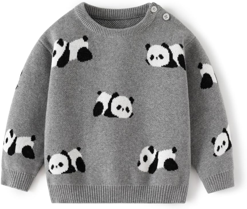 Baby Boy Girl Toddler 100% Cotton Pullover Knit Sweater,Cute Panda, Kid Soft Jacquard Sweatshirt