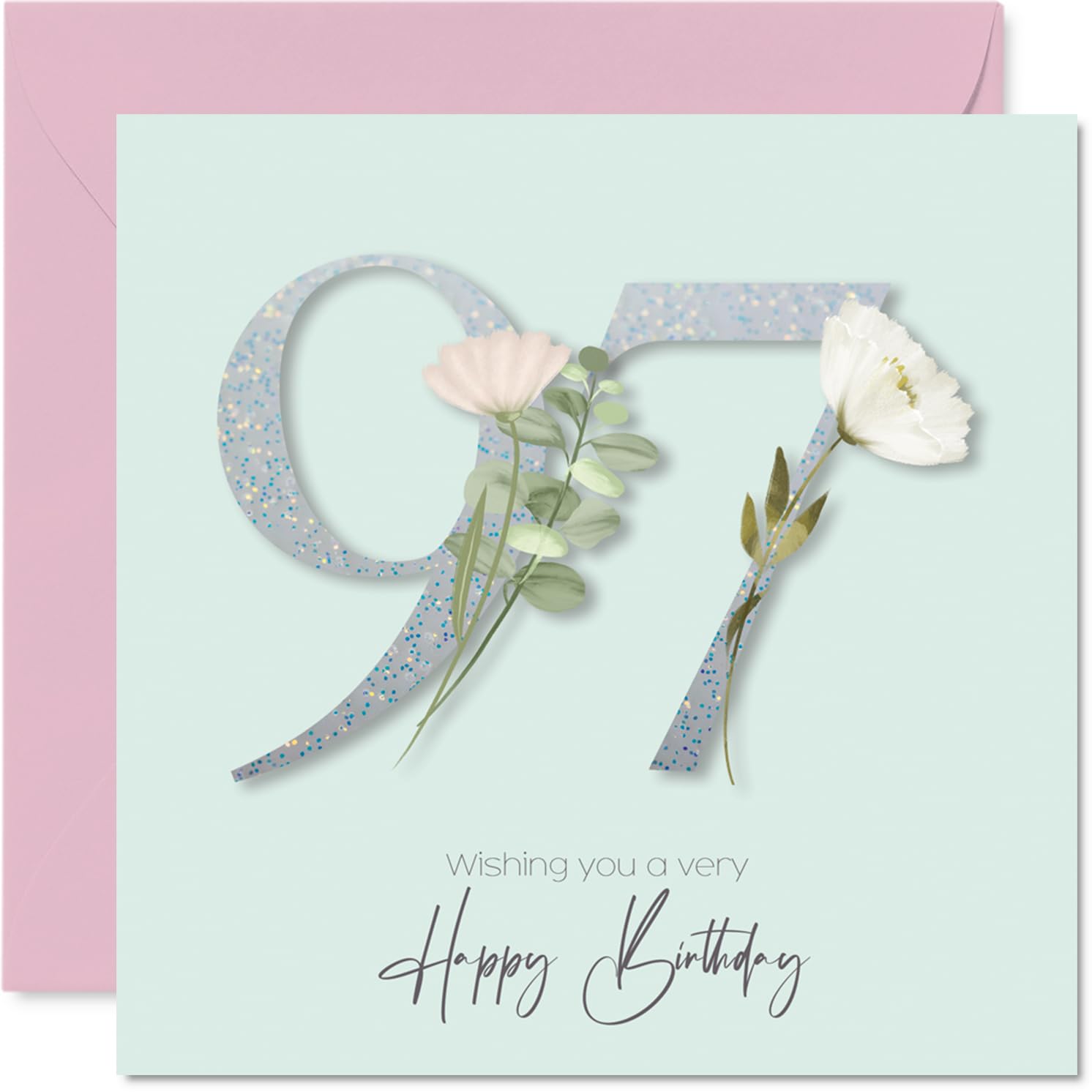 97th Birthday Cards for Women - Fancy Floral Flowers - Happy Birthday Card for 97 Year Old Woman Nanny Granny Grandma Auntie, 145mm Bday Greeting Cards