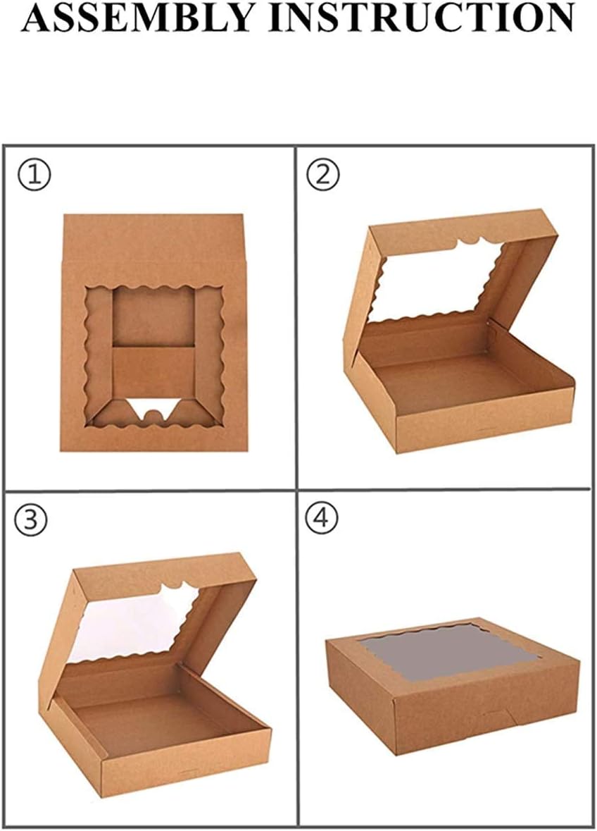 20-Pack Pie Boxes with Window, 9" x 9" x 2.5", Auto-Popup Brown Cookie Boxes, Kraft Bakery Boxes for Muffins, Donuts and Pastries