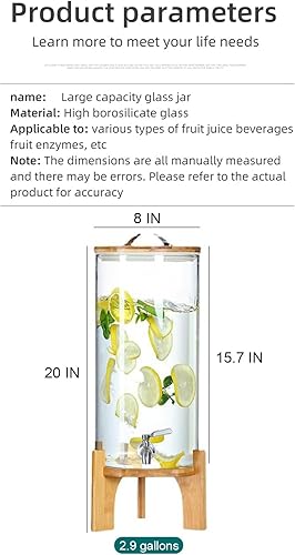 Miniatura 3 de Dispensador de bebidas de vidrio, 2.9 galones, con soporte de madera para grifo, fácil control de flujo, ideal para fiestas, bares y restaurantes.