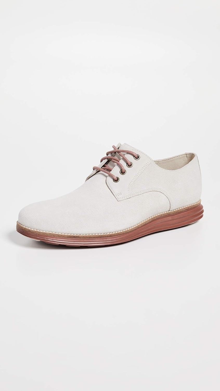 Cole Haan Men's OriginalGrand Plain Toe Sneaker 8 Pumice Stone Micro Perforated Suede/Burlwood