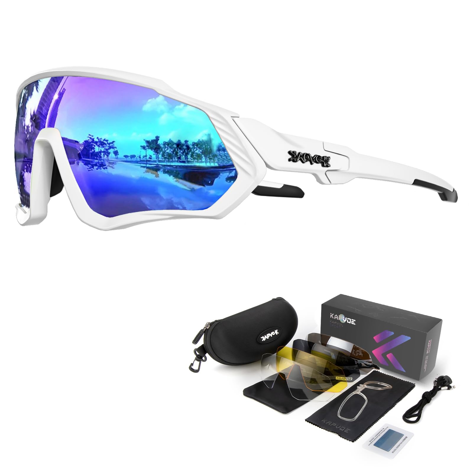 KAPVOE Gafas de Ciclismo Polarizadas con 1 Lente O 5 Lentes Intercambiables TR90 Gafas de Sol Deportivas Mujeres Hombres
