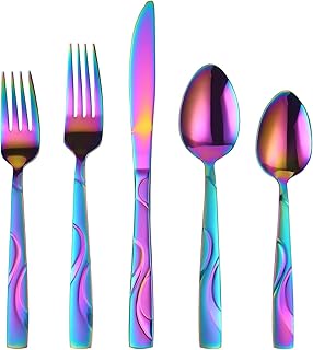 Rainbow Stainless Steel Flatware Set for 8, Ergonomic Silverware Set wit...