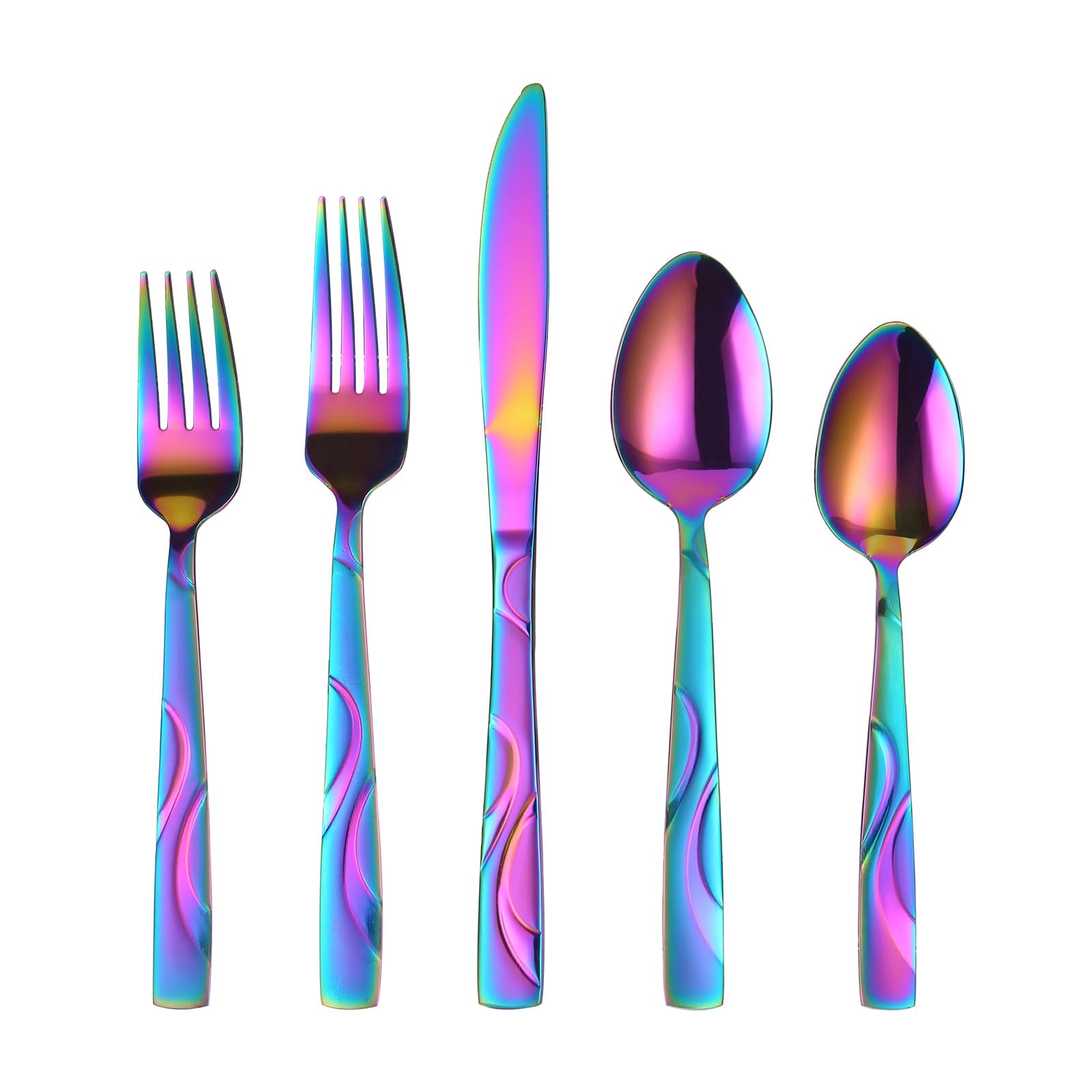 FONGDANLAITE 40-Piece Rainbow Stainless Steel Flatware Set