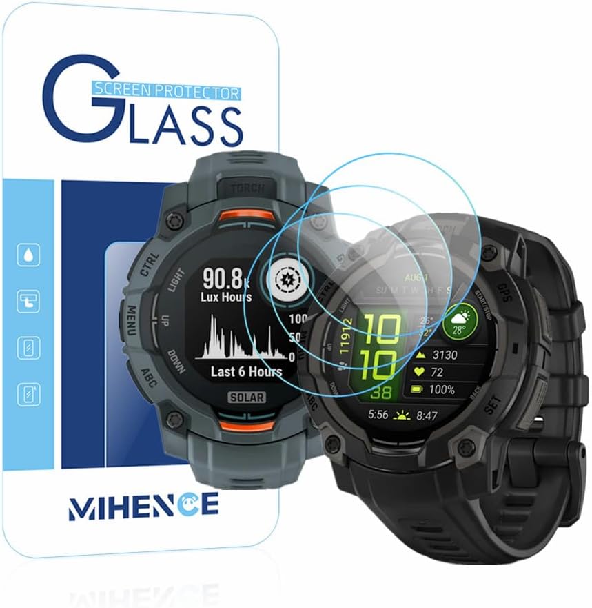 Screen Protector Compatible for Garmin Instinct 3 45mm AMOLED/Solar Smartwatch, 9H Tempered Glass Protective Film (3 PCS)