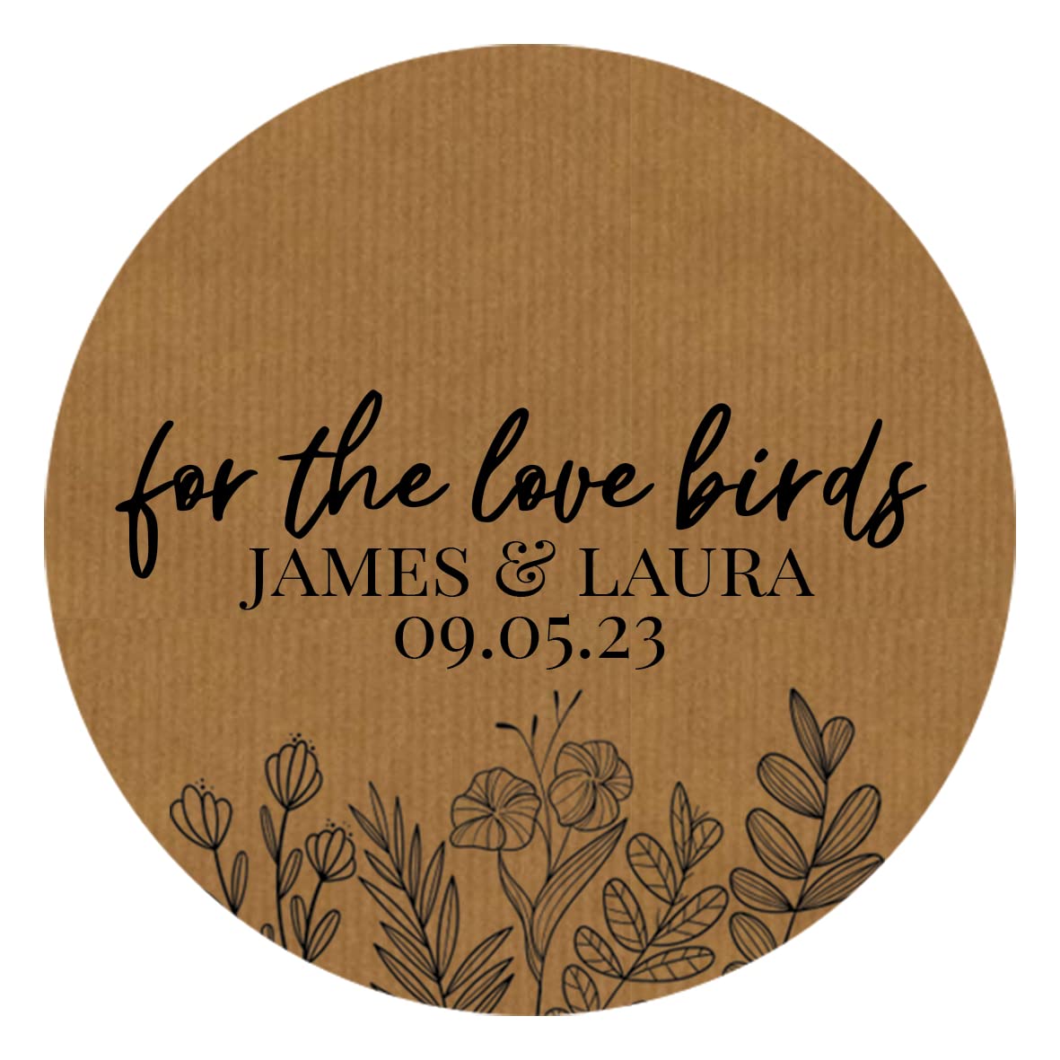 Personalised Floral Wedding Love Bird Seed Stickers (45mm (24 per Sheet), for The Love Birds, Brown)