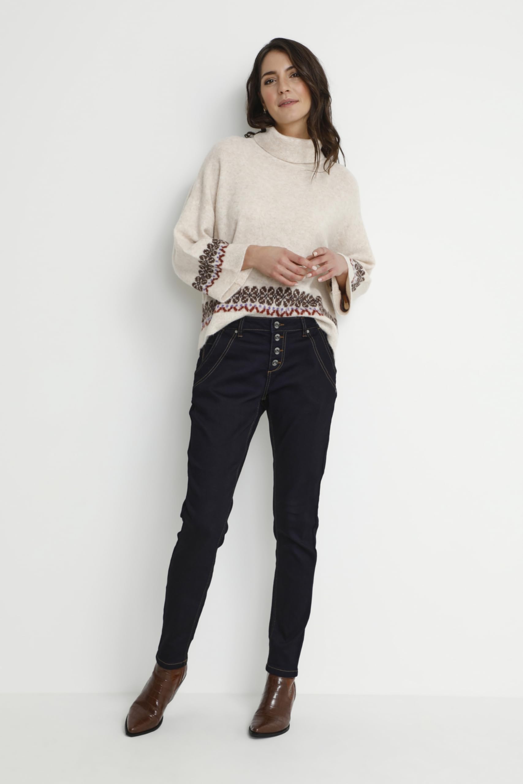 Cream Pantalones Vaqueros para Mujer con Cintura Ajustada Jeans