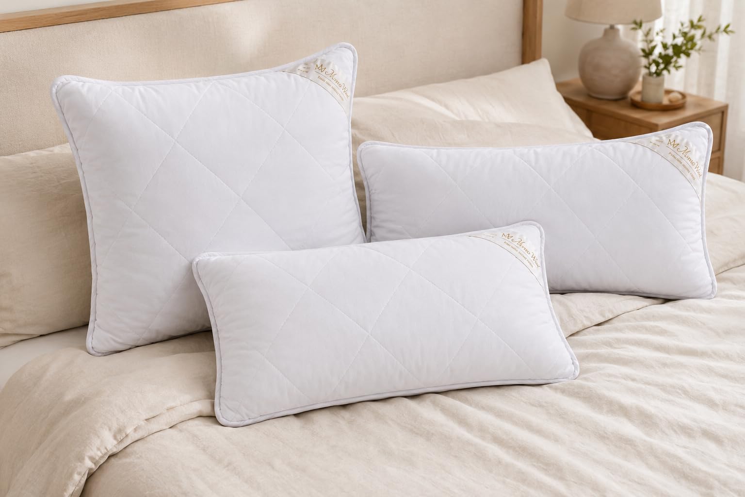 Coppia cuscino/due cuscini 100% lana merino + copertura 100% cotone naturale Woolmark certificato Made with love for in ipoallergenico cuscini, WHITHE / CREAM, 50 x 75 cm