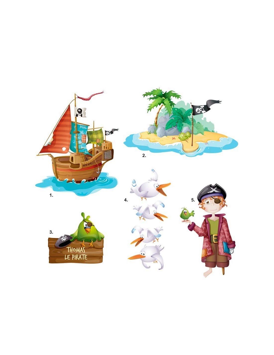Kit stickers pirate Barbe Rousse autocollant mural chambre garcon fille