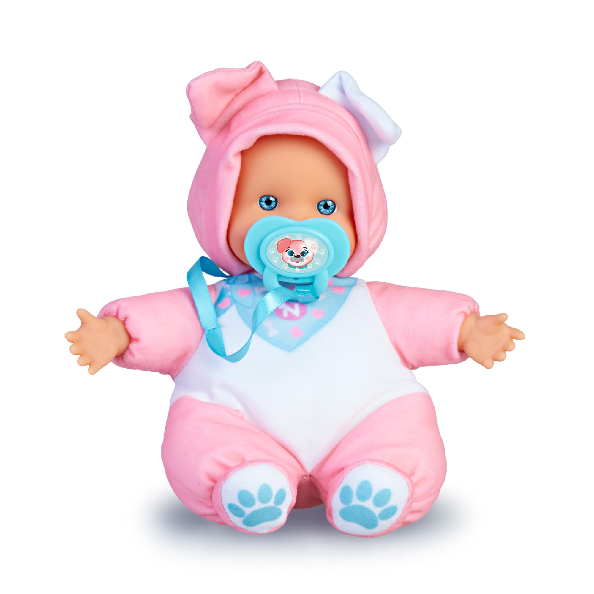 Nenuco Doggies - Muñeco bebé Blandito de 15 cm Disfrazado de Perrito, con un Vestido de Color Rosita, Unas Orejitas y Chupete Personalizado. Famosa, (NFN82400)